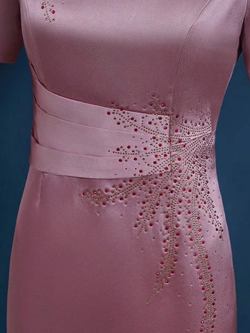 Elegant Mother Of The Bride Short Sleeve V-Neck Formal Dress