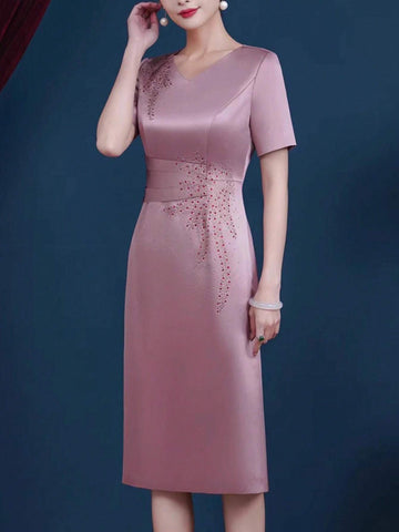 Elegant Mother Of The Bride Short Sleeve V-Neck Formal Dress