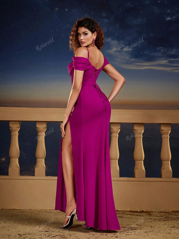 Elegant Off Shoulder Fitted Maxi Evening Dress