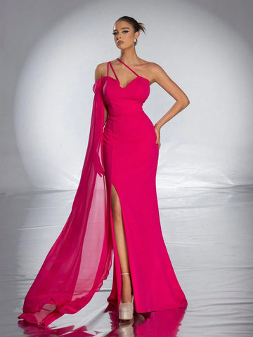 Elegant Off Shoulder Slit Long Formal Dress