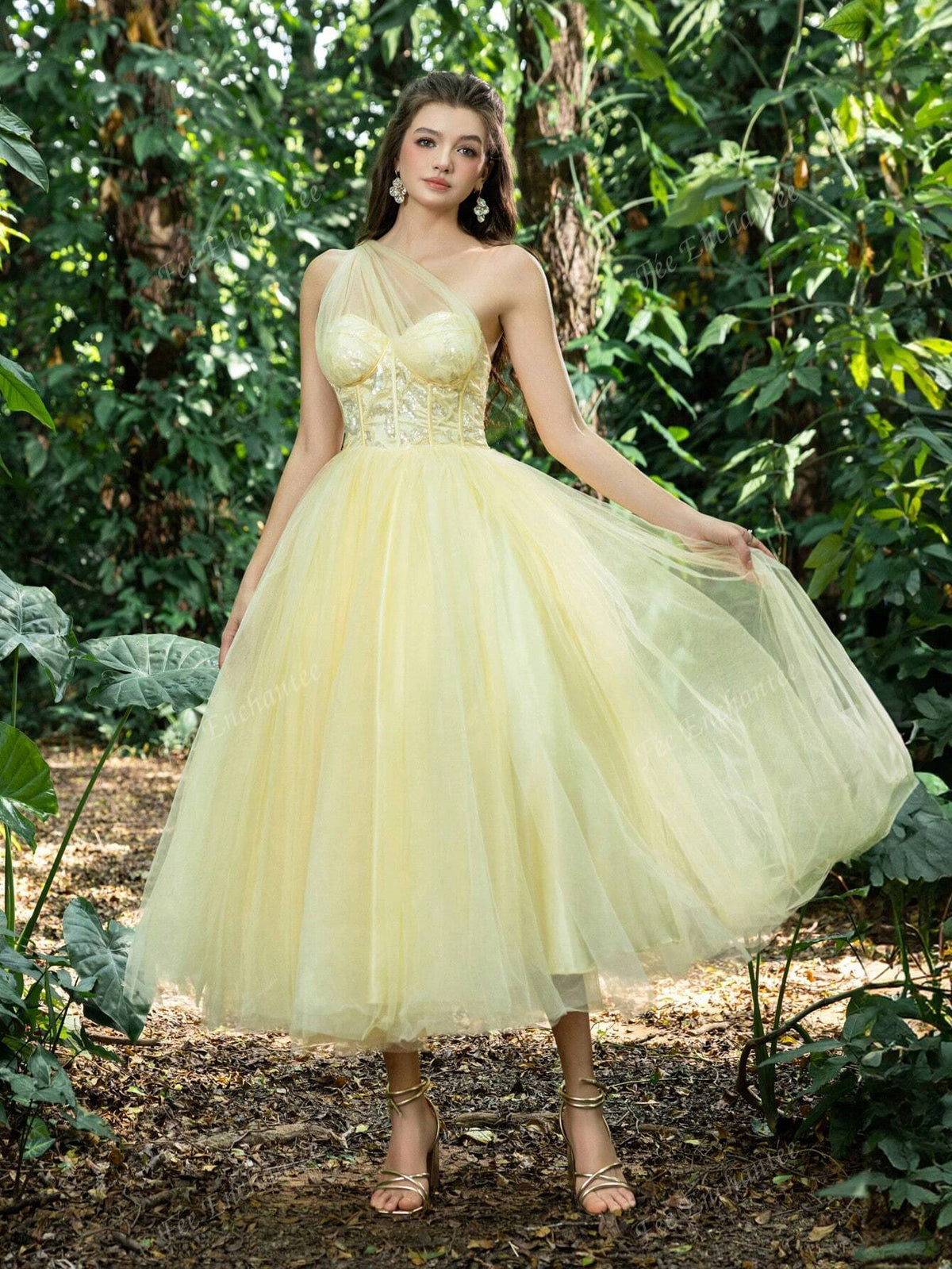 Elegant One Shoulder Mesh Overlay Floral Sequin Homecoming Party Dress Perfect For Back To School, Gathering, Dance & Cocktail Events