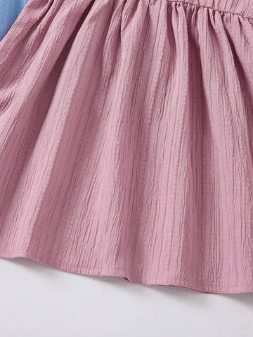 Elegant Pleated Young Girls' Spaghetti Strap Dress, 2pcs/Set