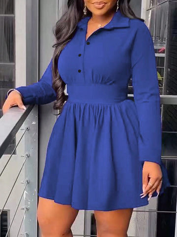 Elegant Ruched Collar Button Cinched Waist Waist Fitted Dress, Slimming Design