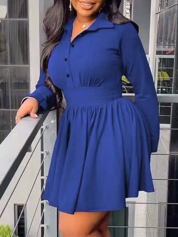 Elegant Ruched Collar Button Cinched Waist Waist Fitted Dress, Slimming Design