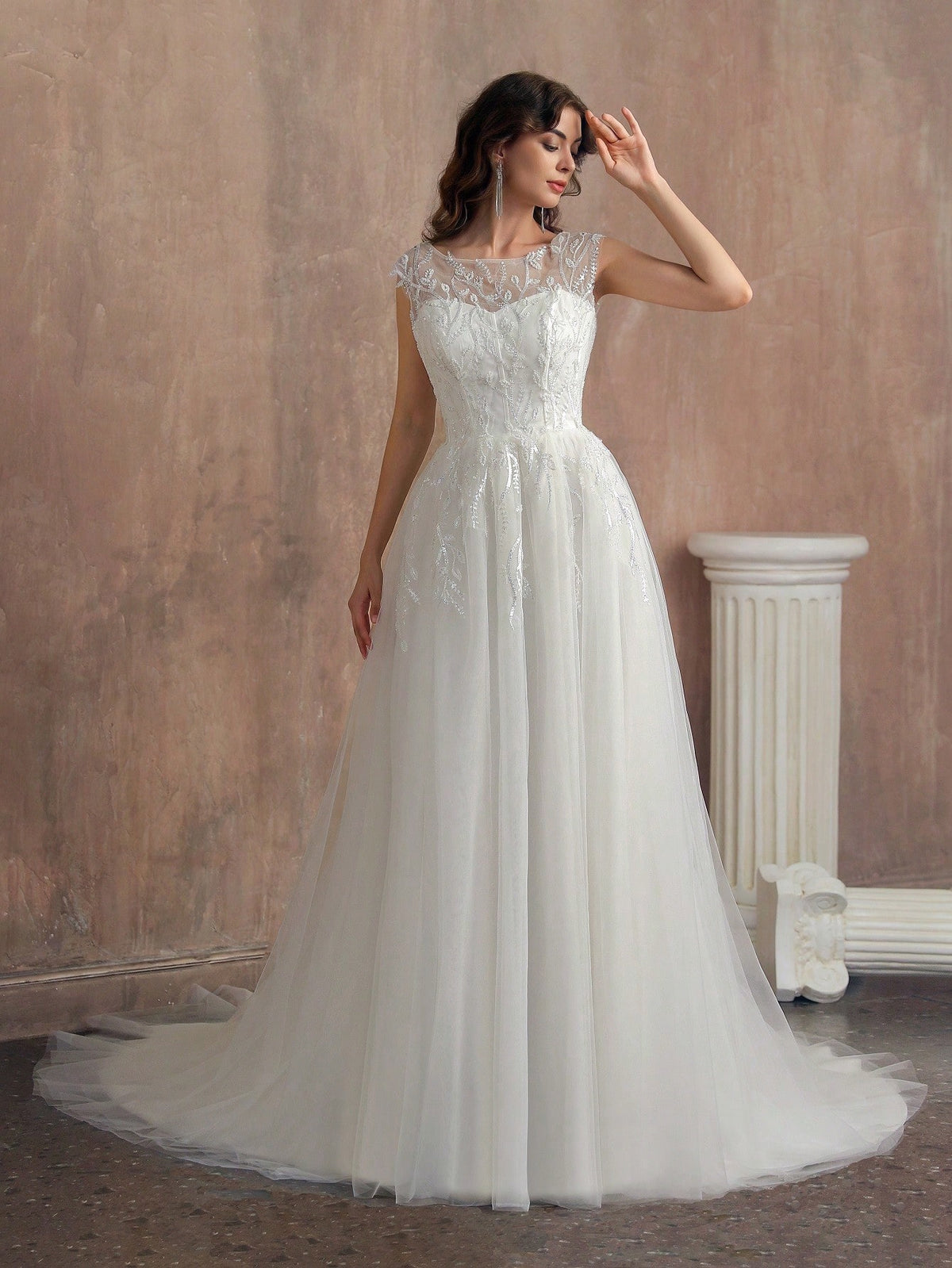 Elegant Sequin Appliqué Hand Beaded Wedding Dress