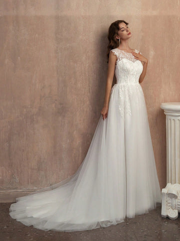 Elegant Sequin Appliqué Hand Beaded Wedding Dress