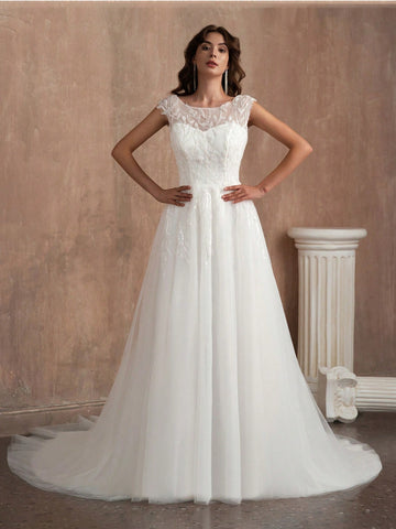 Elegant Sequin Appliqué Hand Beaded Wedding Dress