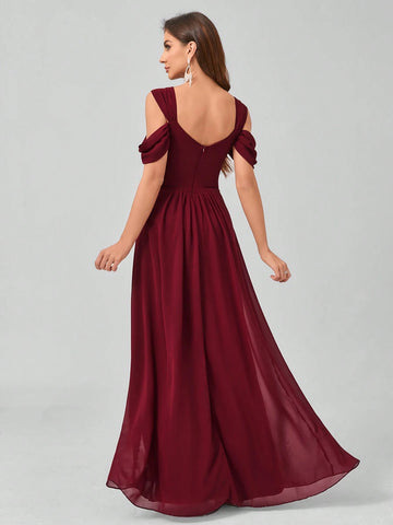 Elegant Sequin Patchwork Split Chiffon Formal Dress