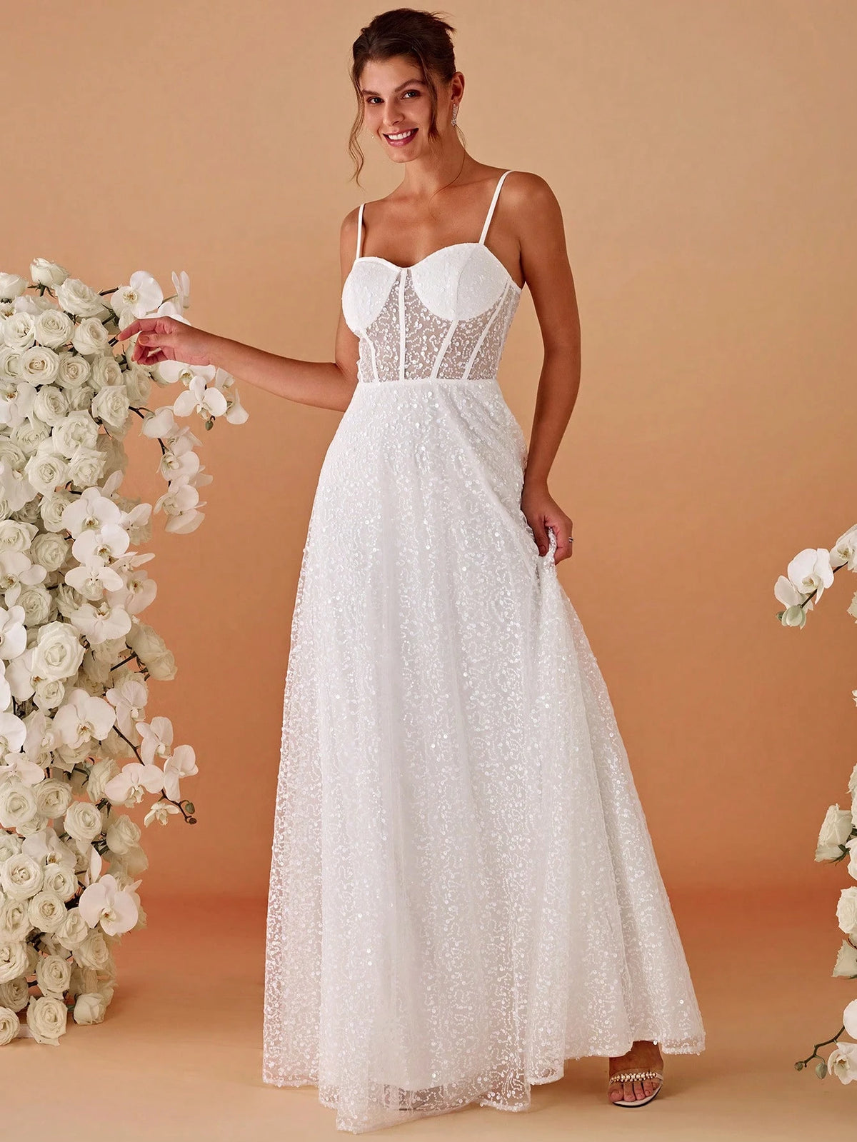 Elegant Sequin Spaghetti Strap Wedding Dress