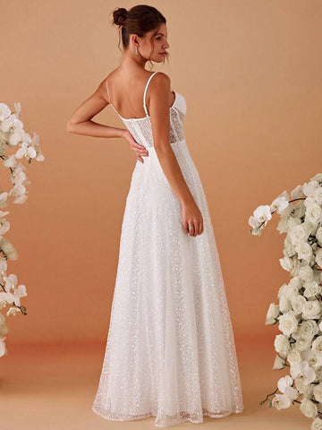 Elegant Sequin Spaghetti Strap Wedding Dress