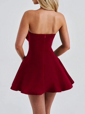 Elegant Sleeveless Butterfly-Tie Solid Color Dress, Autumn