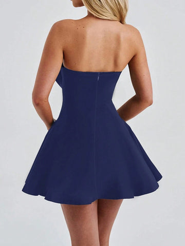 Elegant Sleeveless Solid Color Bow Mini Dress, For Autumn