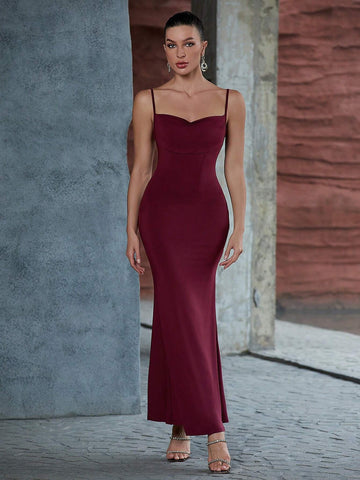 Elegant Slim-Fit Mermaid Hem Party Dress With Spaghetti Straps And Bodycon Design For Girls' Night Out