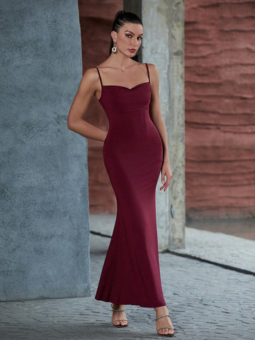 Elegant Slim-Fit Mermaid Hem Party Dress With Spaghetti Straps And Bodycon Design For Girls' Night Out