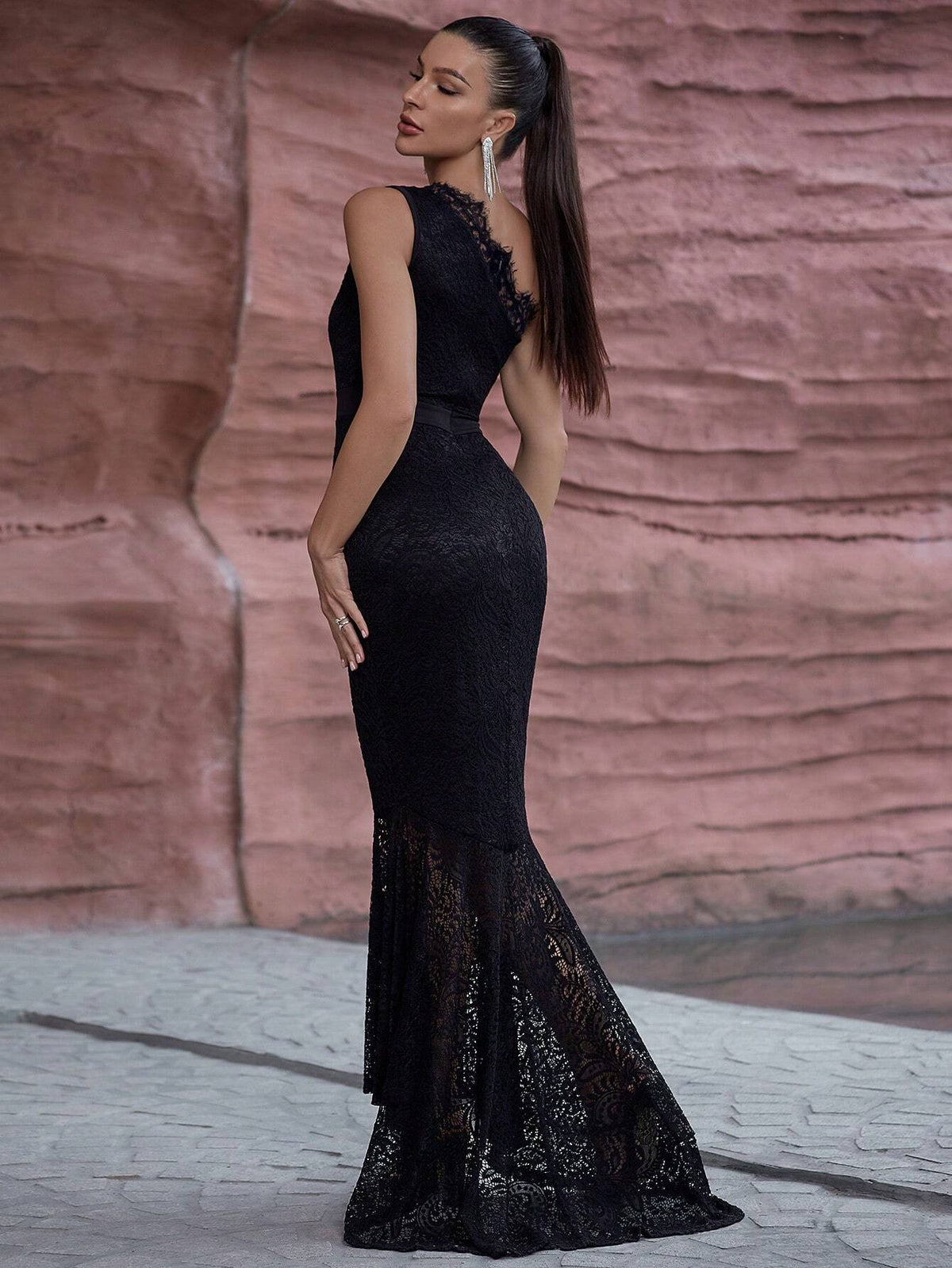 Elegant Slimming One Shoulder Lace Wedding Dress Mermaid Gown