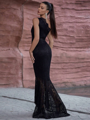 Elegant Slimming One Shoulder Lace Wedding Dress Mermaid Gown