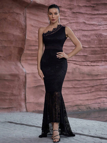 Elegant Slimming One Shoulder Lace Wedding Dress Mermaid Gown