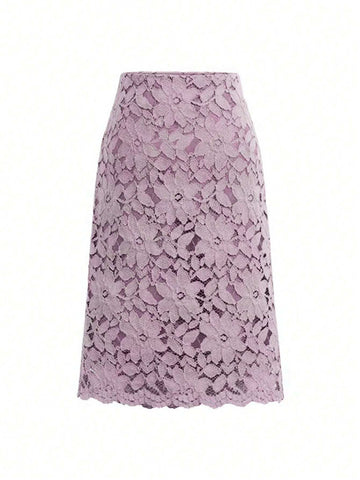 Elegant Solid Color Hollow Out Floral Skirt For Women, Summer