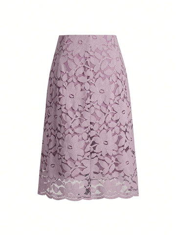 Elegant Solid Color Hollow Out Floral Skirt For Women, Summer