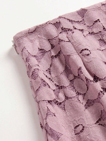 Elegant Solid Color Hollow Out Floral Skirt For Women, Summer