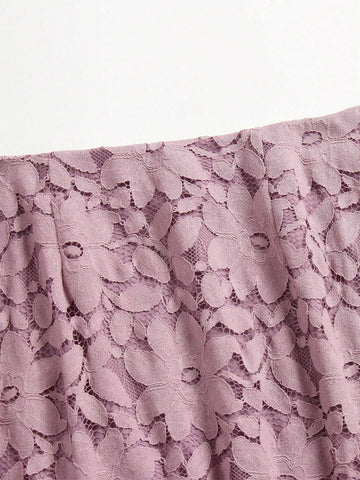 Elegant Solid Color Hollow Out Floral Skirt For Women, Summer