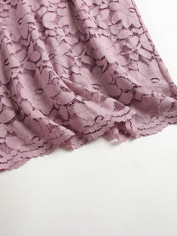 Elegant Solid Color Hollow Out Floral Skirt For Women, Summer