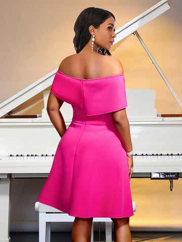 Elegant Solid Color Off Shoulder Evening Dress For Women