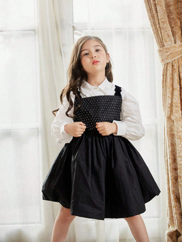 Elegant Spaghetti Strap Black Dress With Shiny Rhinestone For Girls, Spring/Summer