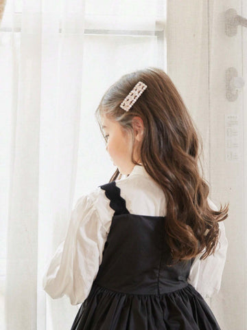 Elegant Spaghetti Strap Black Dress With Shiny Rhinestone For Girls, Spring/Summer