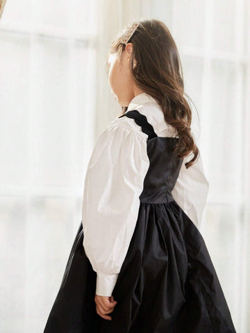 Elegant Spaghetti Strap Black Dress With Shiny Rhinestone For Girls, Spring/Summer