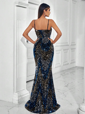 Elegant Spaghetti Strap Fitted Cocktail Dress For Evening Party, Wedding