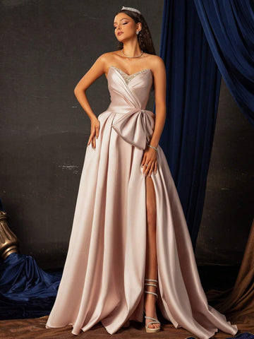 Smilprince Long Elegant Sequin Butterfly Bowknot Decoration Evening Dress