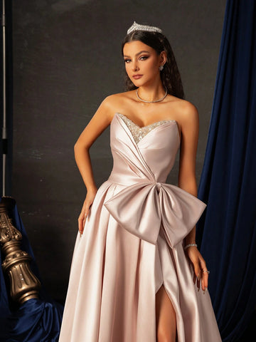 Smilprince Long Elegant Sequin Butterfly Bowknot Decoration Evening Dress