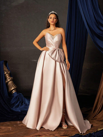 Smilprince Long Elegant Sequin Butterfly Bowknot Decoration Evening Dress