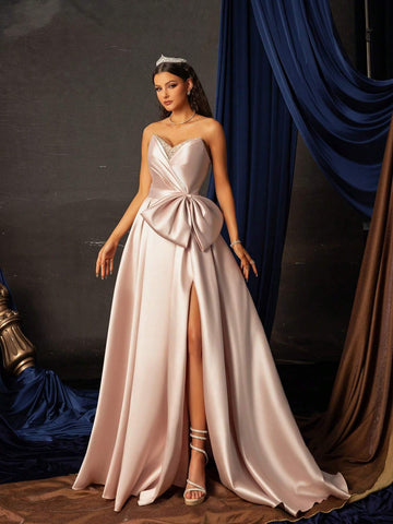 Smilprince Long Elegant Sequin Butterfly Bowknot Decoration Evening Dress