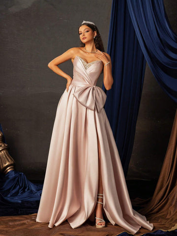 Smilprince Long Elegant Sequin Butterfly Bowknot Decoration Evening Dress