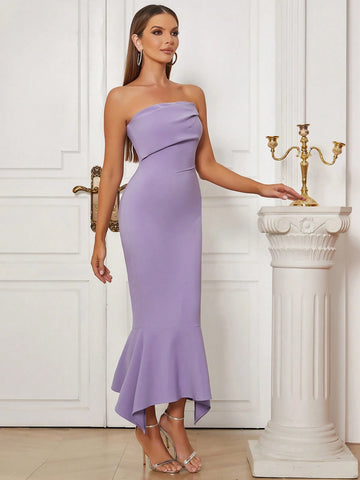 Elegant, Strapless, Off-The-Shoulder, Slim-Fit Fish Tail Dress