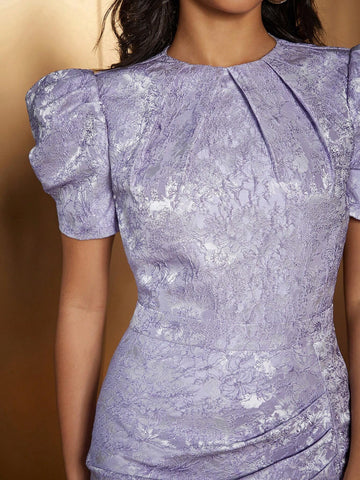 Elegant Style Bubble Sleeve Fanny Pack Hip Jacquard Dress