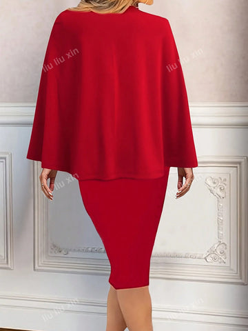 Elegant Suit Collar Cape Style Bodycon Dress, Women