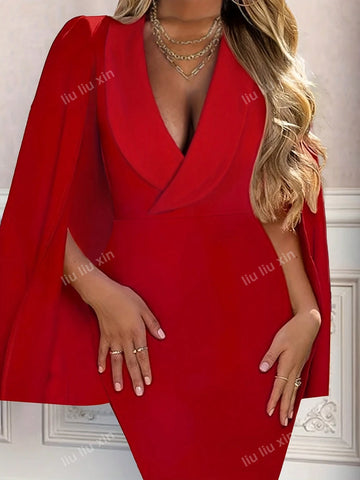 Elegant Suit Collar Cape Style Bodycon Dress, Women