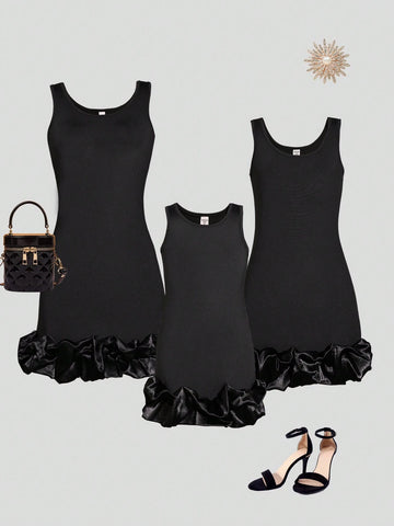 Elegant Summer Young Girl Sleeveless Dress With 3D Flower Edge Hem