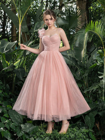 Elegant Tulle Ruched Bust Slip Prom Homecoming Dress Perfect For Back To School, Gathering, Dance & Cocktail Events