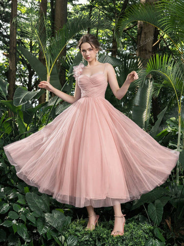 Elegant Tulle Ruched Bust Slip Prom Homecoming Dress Perfect For Back To School, Gathering, Dance & Cocktail Events