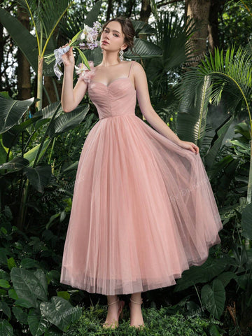 Elegant Tulle Ruched Bust Slip Prom Homecoming Dress Perfect For Back To School, Gathering, Dance & Cocktail Events