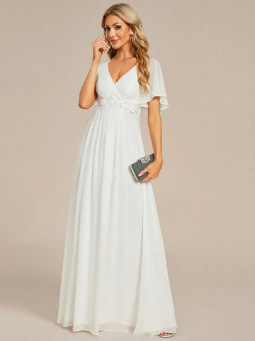 Elegant V-Neck Applique Chiffon Wedding Dress