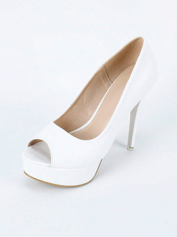 Elegant White Pumps For Women, Peep Toe Platform Stiletto Heeled Court Pumps