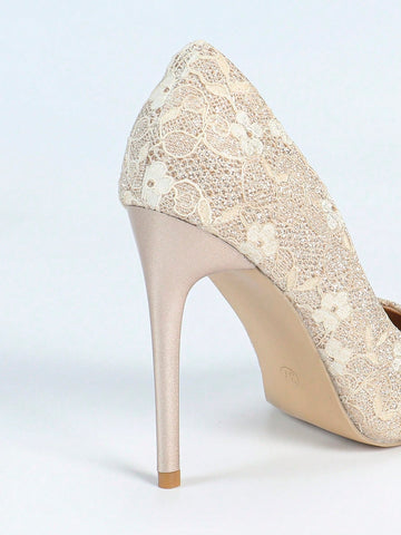 Elegant Women's Lace High Heel Shoes, Sexy Pointed Toe Thin Heels. Wedding Shoes