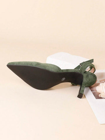 Elegant Women's Pointed Toe Stilettos, Fashionable Green Sexy Versatile Mid-Back Open