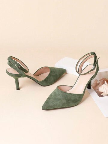 Elegant Women's Pointed Toe Stilettos, Fashionable Green Sexy Versatile Mid-Back Open