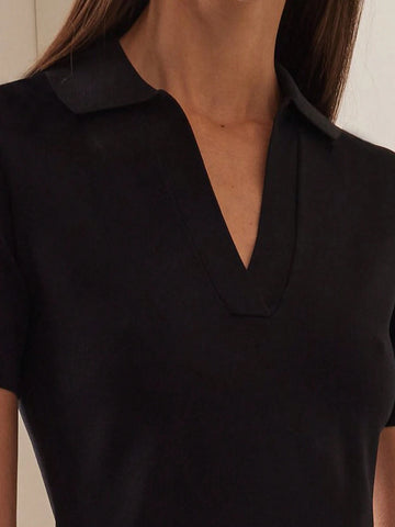 Elegant Women's Solid Color Turn-Down Collar Short Sleeve Summer Dress